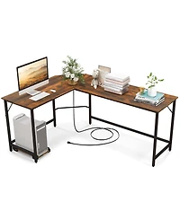 Costway L-shaped Gaming Desk Computer Desk with Cpu Stand Power Outlets