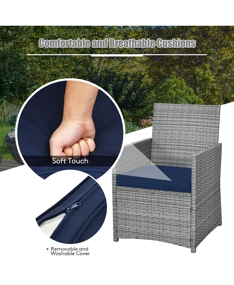 3PCS Patio Rattan Furniture Set Cushioned Sofa Armrest Garden