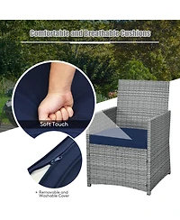 3PCS Patio Rattan Furniture Set Cushioned Sofa Armrest Garden