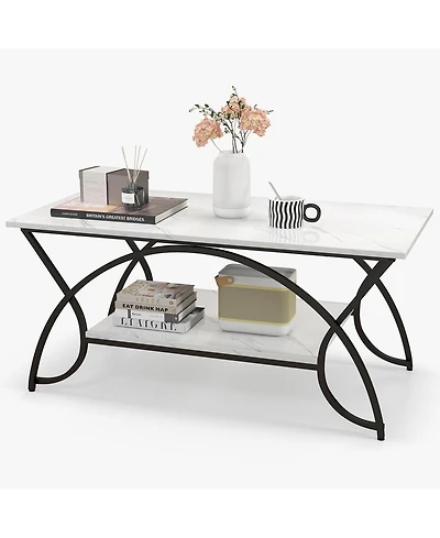 2-Tier Industrial Coffee Table Rectangular Cocktail with Storage Shelf
