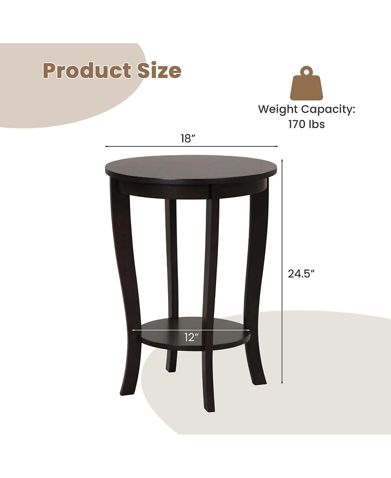 2-Tier End Table 18'' Round Compact Sofa Side Nightstand with Storage Shelf