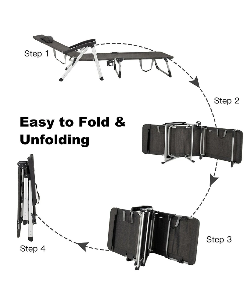 Inolait Beach Folding Chaise Lounge Recliner with 7 Adjustable Position