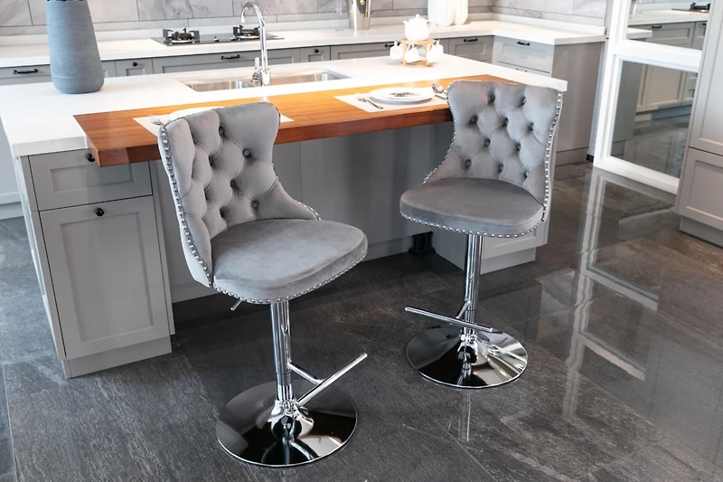 Streamdale Gray Swivel Velvet Bar Stools (Set of 2)
