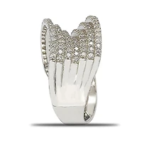 Suzy Levian Sterling Silver Cubic Zirconia Pave Tiered Curved Ring