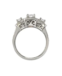 Suzy Levian New York Sterling Silver Cubic Zirconia Three Stone Halo Engagement Ring