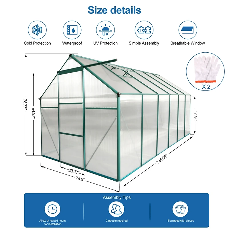 Streamdale Furniture Aluminum Polycarbonate Greenhouse with Raised Base