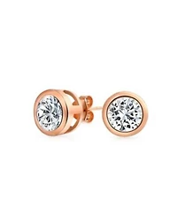 Bling Jewelry Simple Classic Martini Bezel Set Cubic Zirconia Cz Round Solitaire Stud Earrings Rose Gold Plated .925 Sterling Silver