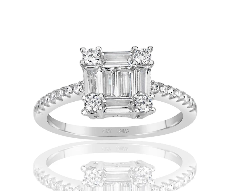 Suzy Levian New York Sterling Silver Cubic Zirconia Cluster Bridal Engagement Ring