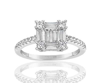 Suzy Levian New York Sterling Silver Cubic Zirconia Cluster Bridal Engagement Ring