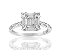 Suzy Levian New York Sterling Silver Cubic Zirconia Cluster Bridal Engagement Ring