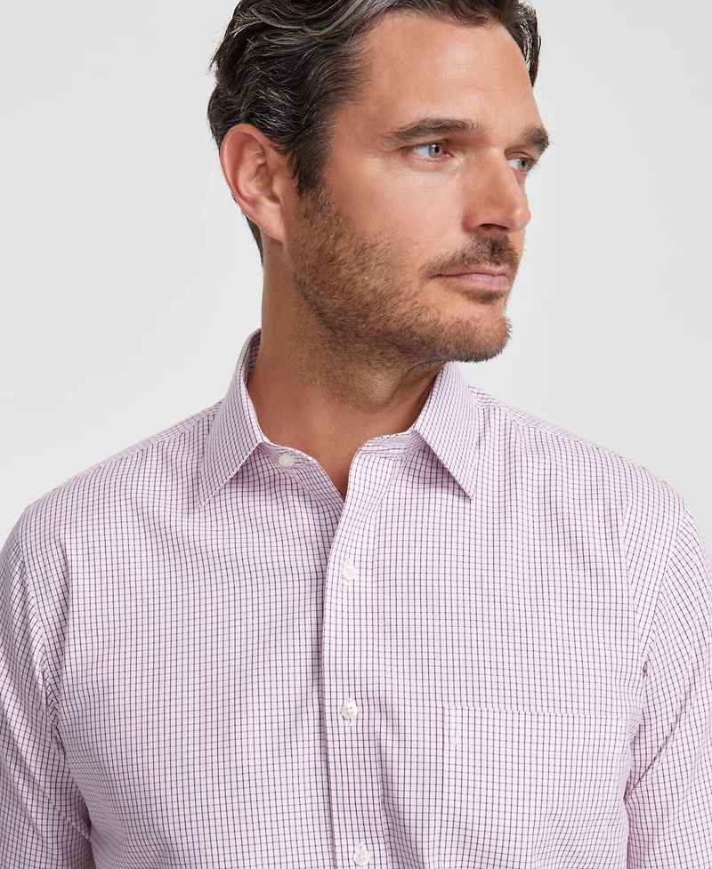 Men's Regular Fit Non-Iron Spread Collar Check Pinpoint Dress Shirt