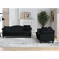Streamdale Black Velvet 3-Seater Sofa with Rolled Arms & Nailhead
