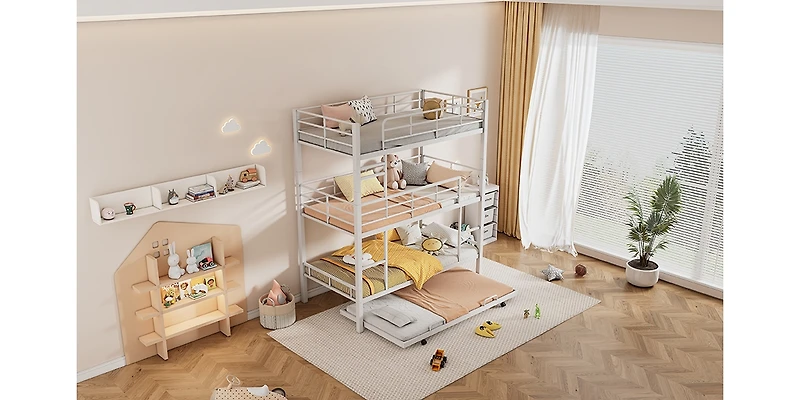 Streamdale Metal Twin Triple Bunk Bed With Trundle