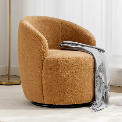 Streamdale Khaki Teddy Fabric Accent Barrel Chair