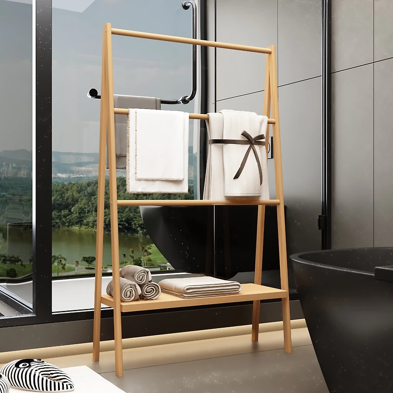 Streamdale Bamboo Ladder Towel Rack With Storage Shelf