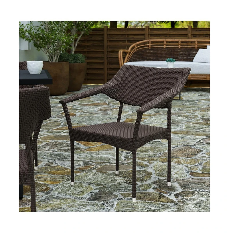 Merrick Lane Cheri Fade And Weather Resistant Modern Pe Rattan Patio Dining Chair With Reinforced Steel Frame, Set of 4