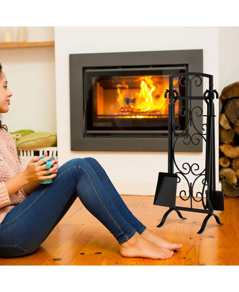 Sugift 5 Piece Wrought Iron Fireplace Tools with Decor Holder