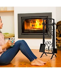 Sugift 5 Piece Wrought Iron Fireplace Tools with Decor Holder