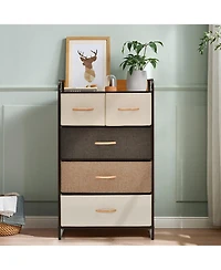 Sugift 4-Tier Organizer Tower Steel Frame Wooden Top Storage with 5-Drawer Dresser