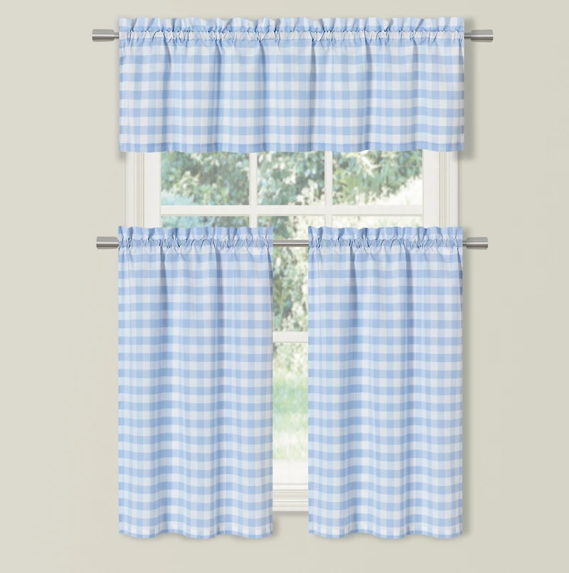 Kate Aurora Country Farmhouse Plaid Checkered Gingham 3 Pc Kitchen Curtain Tier & Valance Set