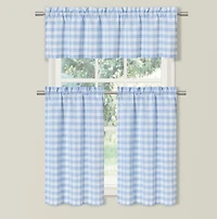 Kate Aurora Country Farmhouse Plaid Checkered Gingham 3 Pc Kitchen Curtain Tier & Valance Set