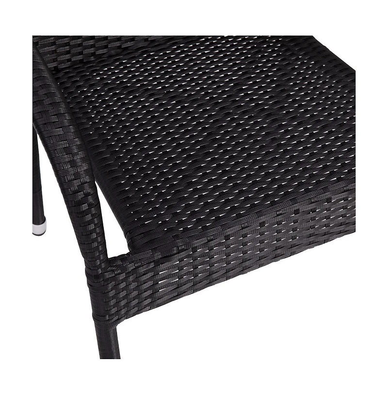 Merrick Lane Set Of 4 Mathias Indoor/Outdoor Black Wicker Patio Chairs With Powder Coated Steel Frame, Comfortably Curved Back And Arms