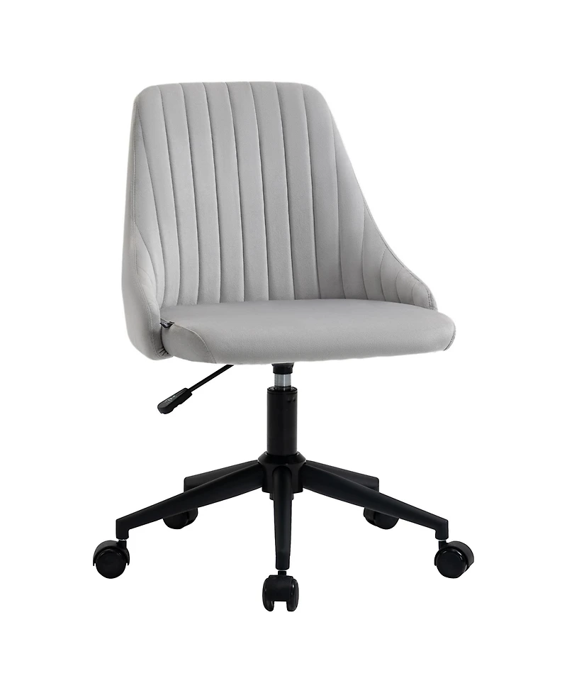 Vinsetto Mid-Back Office Chair, Velvet Fabric Swivel Scallop Shape Computer Desk Chair for Home Office or Bedroom, Grey