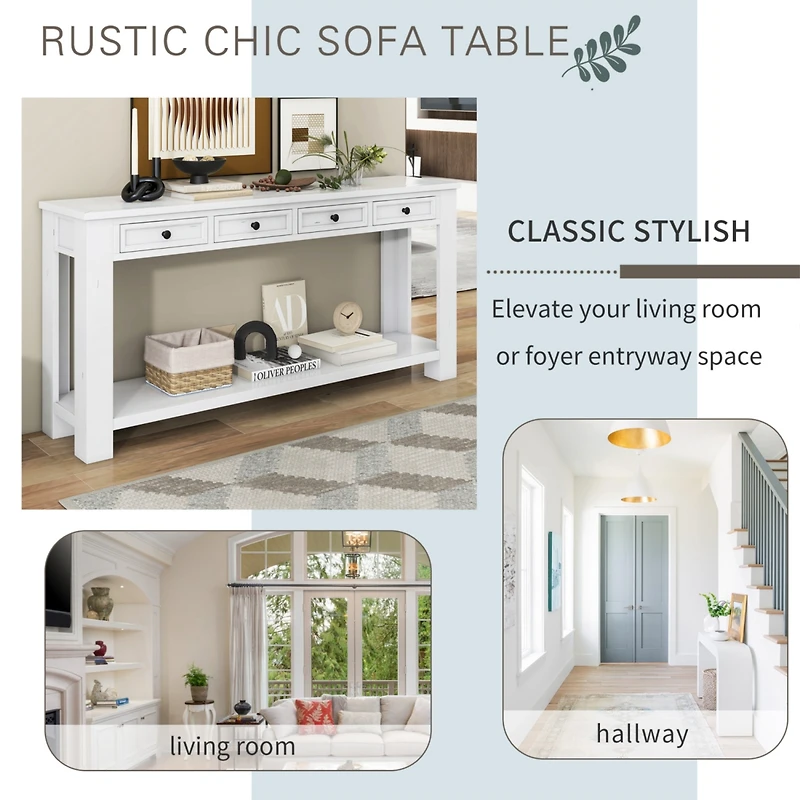 Streamdale Antique White Sofa Table with Drawers and Shelf