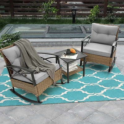 Streamdale 3-Piece Rattan Rocking Chair Set