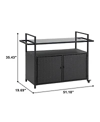 Streamdale Outdoor Wicker Bar Cart with Glass Top