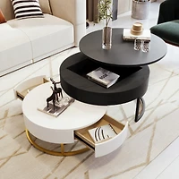 Streamdale Modern Round Lifttop Nesting Coffee Tables With 2 Drawersnatural