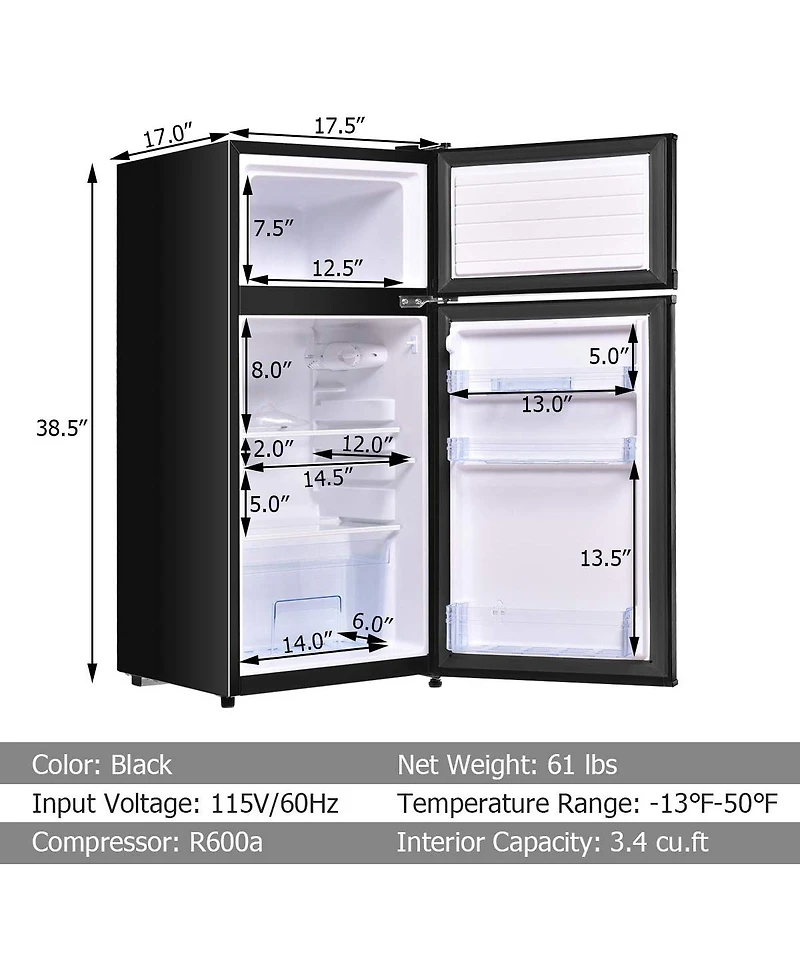 Sugift 2 Doors Cold-rolled Sheet Compact Refrigerator