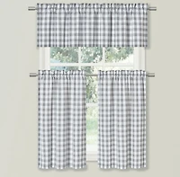Kate Aurora Country Farmhouse Plaid Checkered Gingham 3 Pc Kitchen Curtain Tier & Valance Set