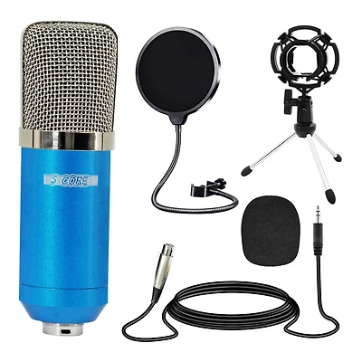 5 Core Recording Microphone Podcast Bundle • Professional Condenser Cardioid Mic Kit • w Desk Stand - Rm 7 Blu