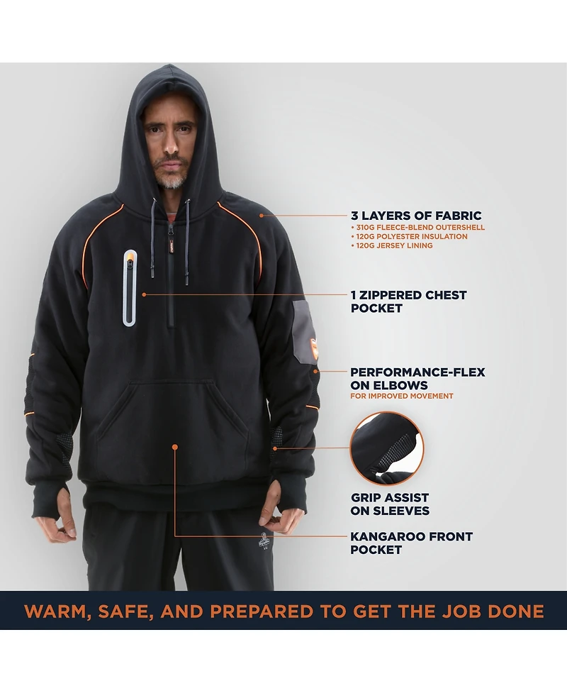 RefrigiWear Men's HiVis PolarForce Pullover Sweatshirt - High Visibility Insulated Hoodie with Kangaroo Pocket