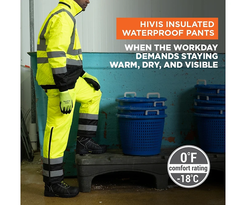 RefrigiWear Men's HiVis Insulated Waterproof Pants - High Visibility, Warm, Durable Workwear