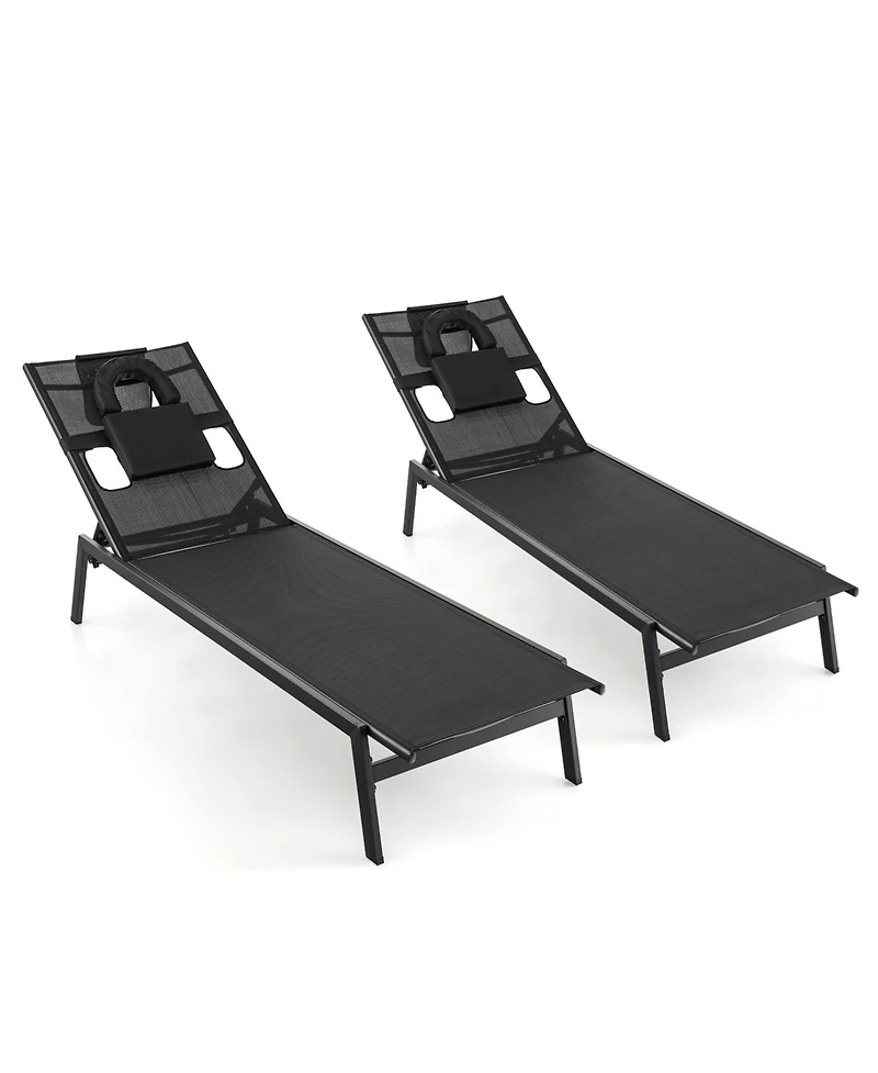 Slickblue Patio Sunbathing Lounge Chair 5-Position Adjustable Tanning Chair-Black