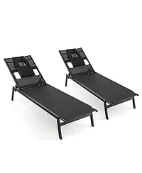 Slickblue Patio Sunbathing Lounge Chair 5-Position Adjustable Tanning Chair-Black