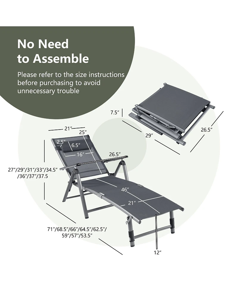 Slickblue Outdoor Aluminum Chaise Lounge Chair with Quick-Drying Fabric