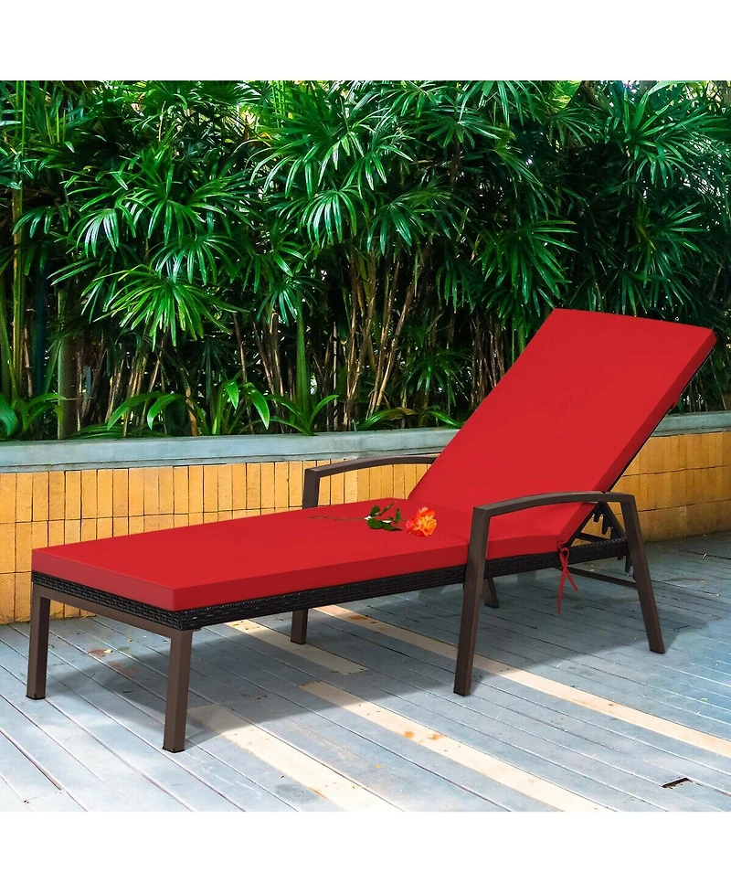 Slickblue Outdoor Adjustable Reclining Patio Rattan Lounge Chair with Backrest