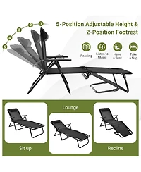 Slickblue 3 Pieces Patio Folding Chaise Lounge Set with Pvc Tabletop-Black
