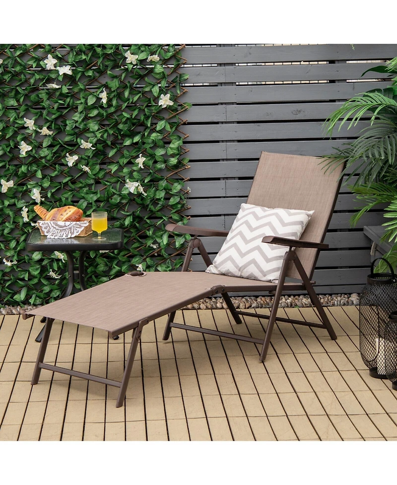 Slickblue 2 Pieces Foldable Chaise Lounge Chair with 2-Position Footrest