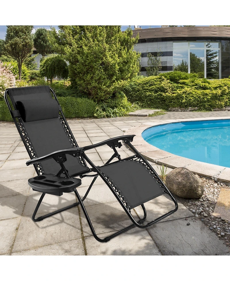 Slickblue Outdoor Folding Zero Gravity Reclining Lounge Chair with Utility Tray