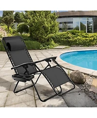 Slickblue Outdoor Folding Zero Gravity Reclining Lounge Chair with Utility Tray