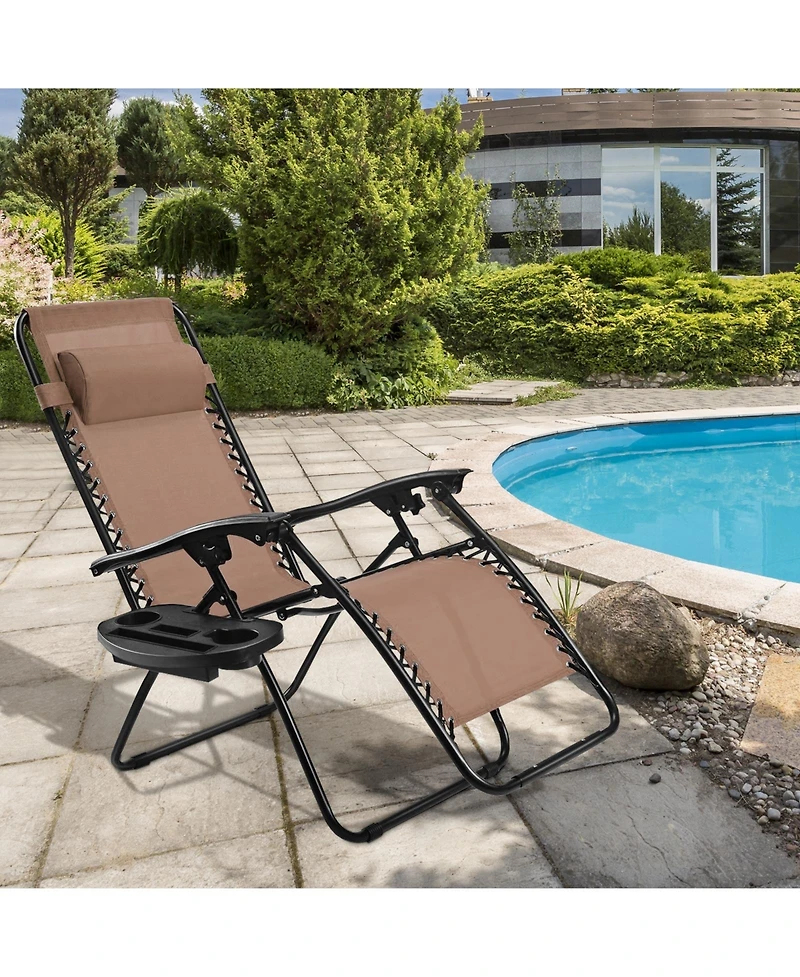 Slickblue Outdoor Folding Zero Gravity Reclining Lounge Chair with Utility Tray