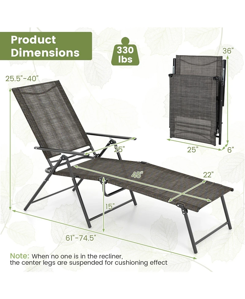 Slickblue 2 Piece Patio Folding Chaise Lounge Chairs Recliner with 6-Level Backrest