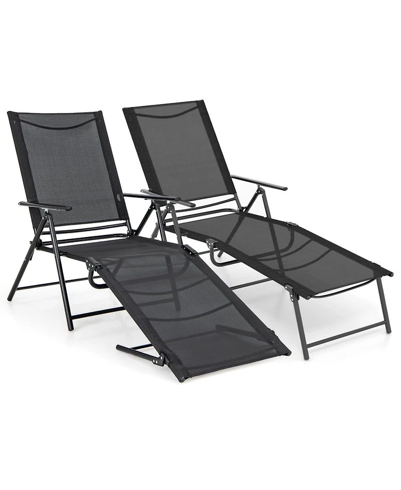 Slickblue 2 Piece Patio Folding Chaise Lounge Chairs Recliner with 6-Level Backrest