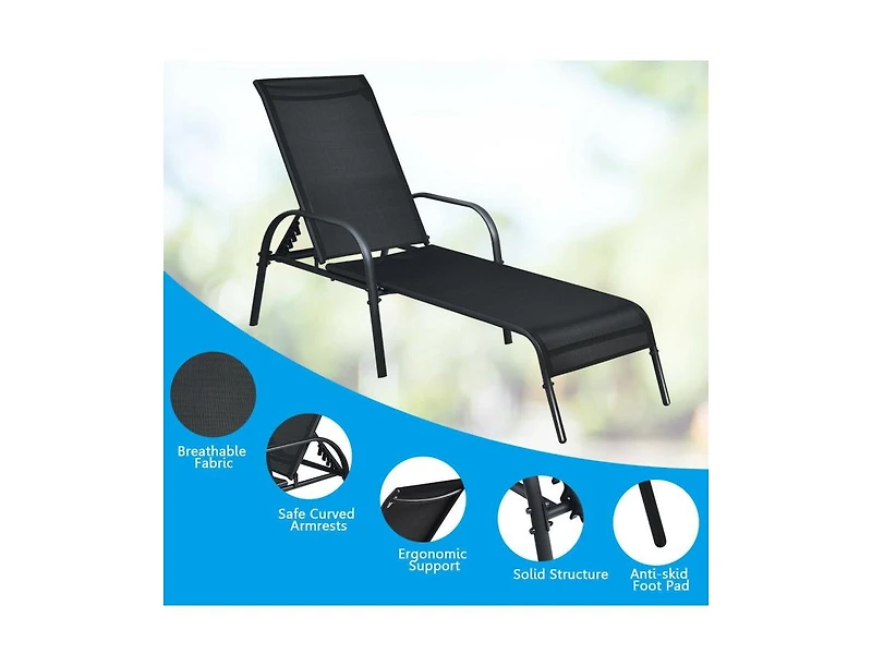 Slickblue Adjustable Patio Chaise Folding Lounge Chair with Backrest