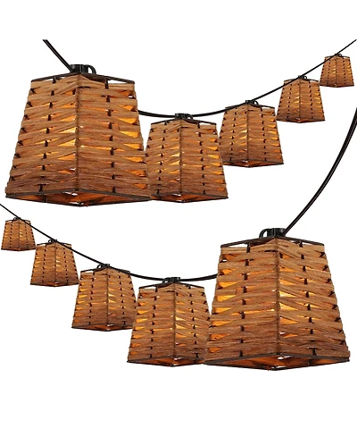 Jonathan Y Quinn 10-Light Indoor/Outdoor 10 ft. Classic Vintage Led G40 Square Bamboo Shaded String Lights, Brown