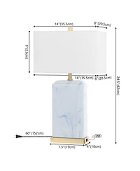 Jonathan Y Chloe 24.5" Modern Coastal Iron/Marbled Ceramic Led Table Lamp with Usb Charging Port, Blue/White (Set of 2)